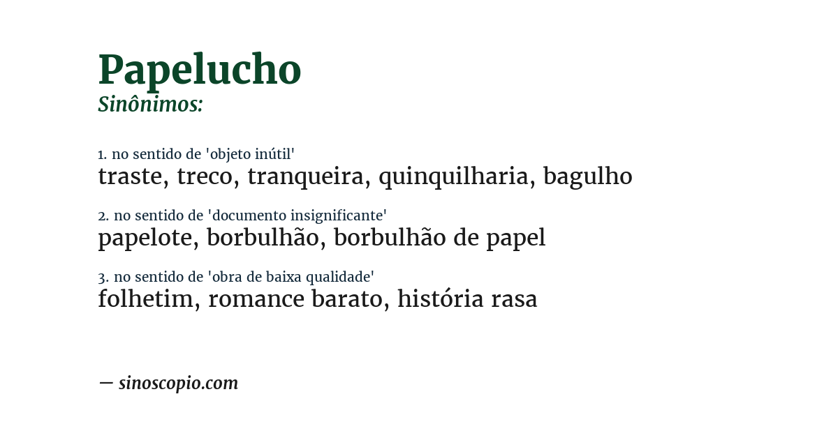 Sinônimo de papelucho