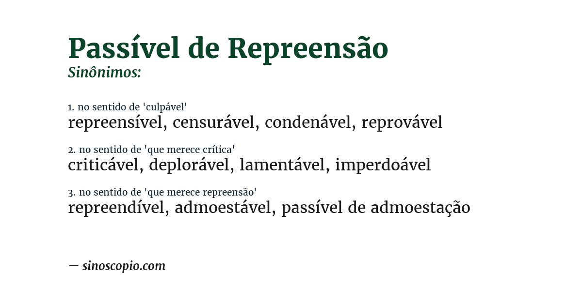Sinônimo de passível de repreensão
