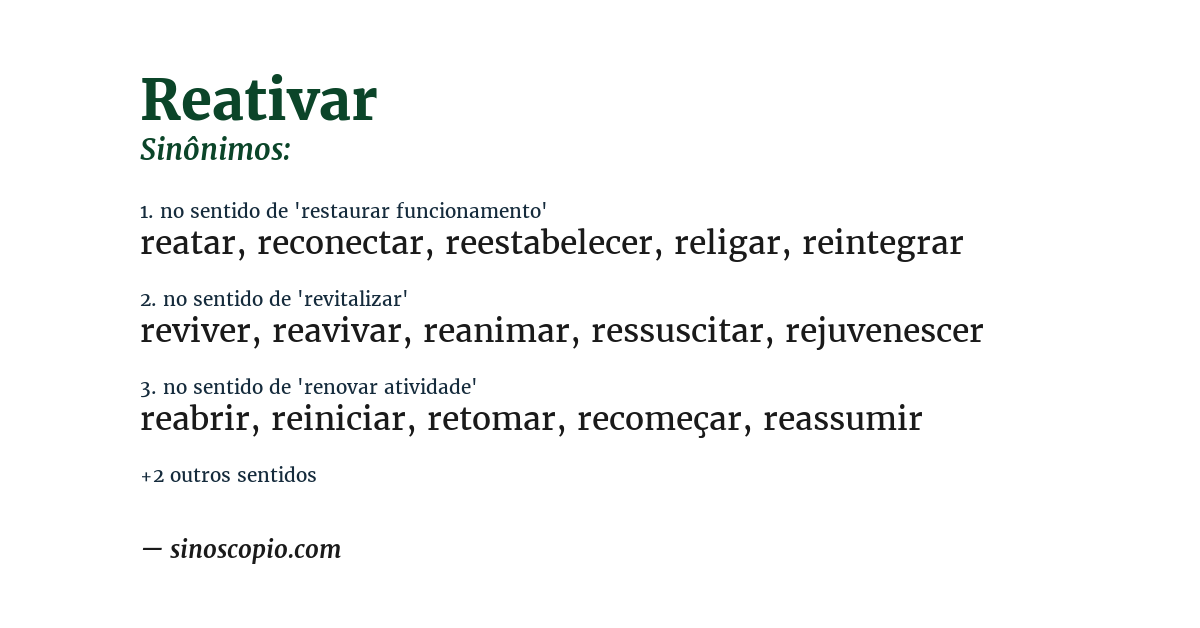 Sinônimo de reativar