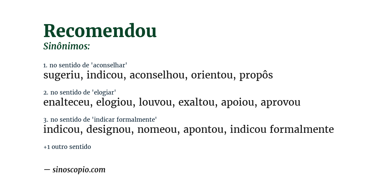 Sinônimo de recomendou