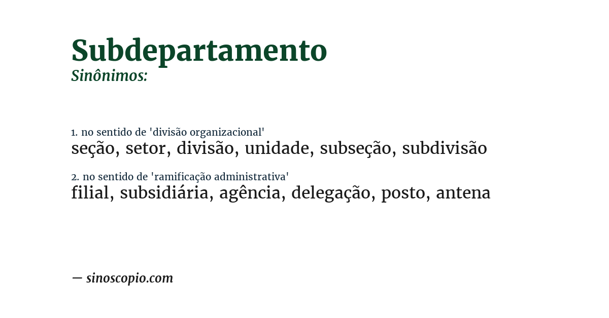Sinônimo de subdepartamento