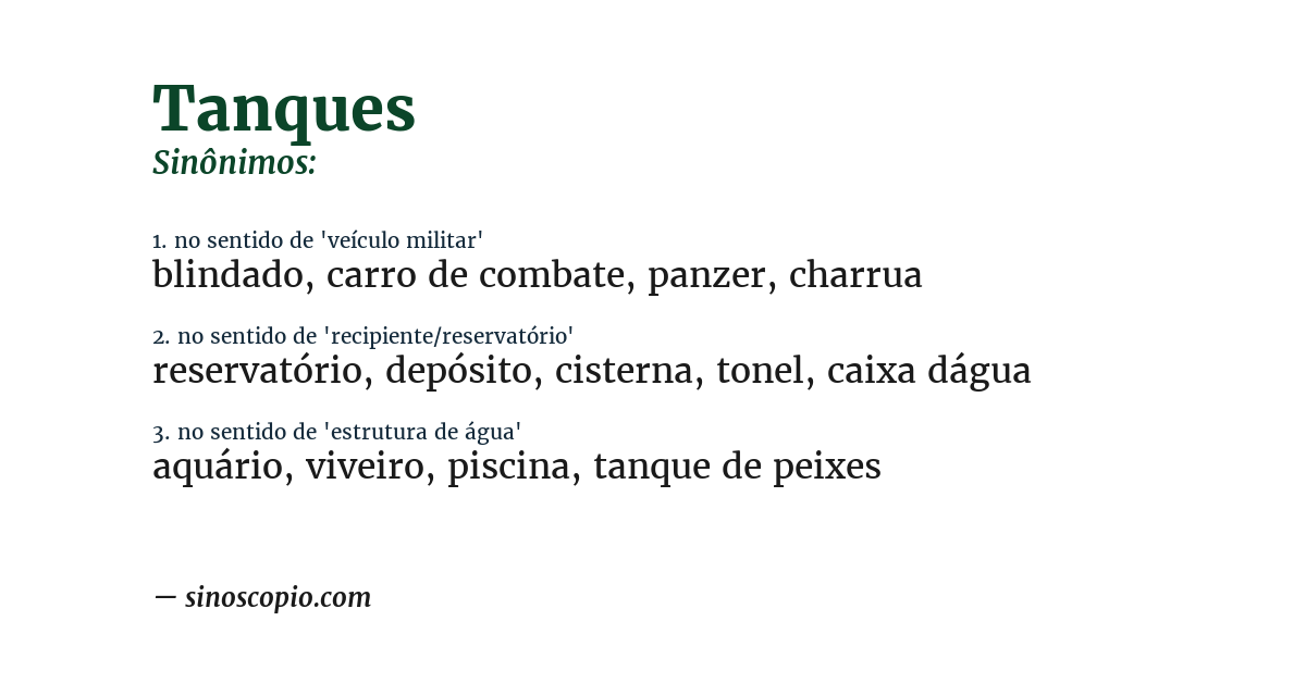 Sinônimo de tanques