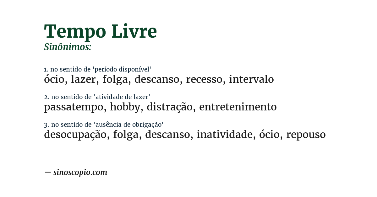 Sinônimo de tempo livre