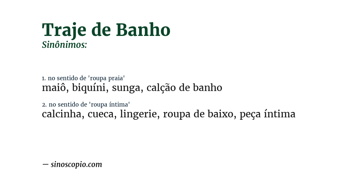Sinônimo de traje de banho