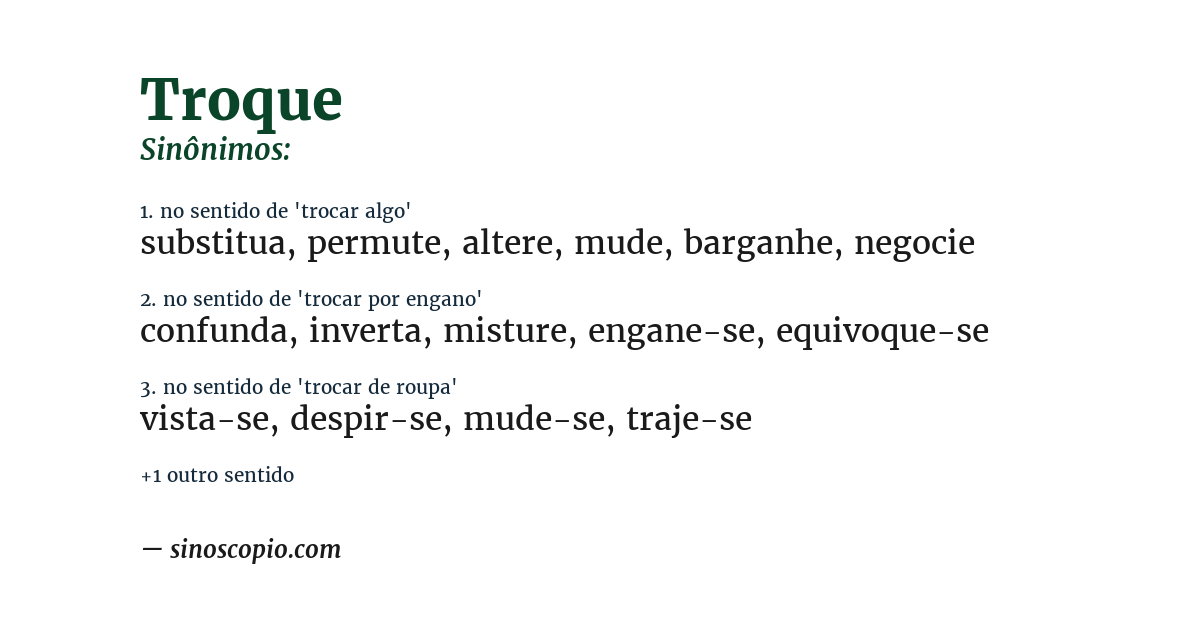 Sinônimo de troque