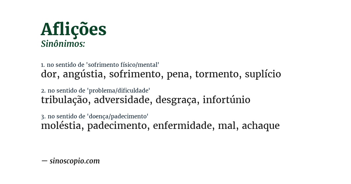 Sinônimo de aflições