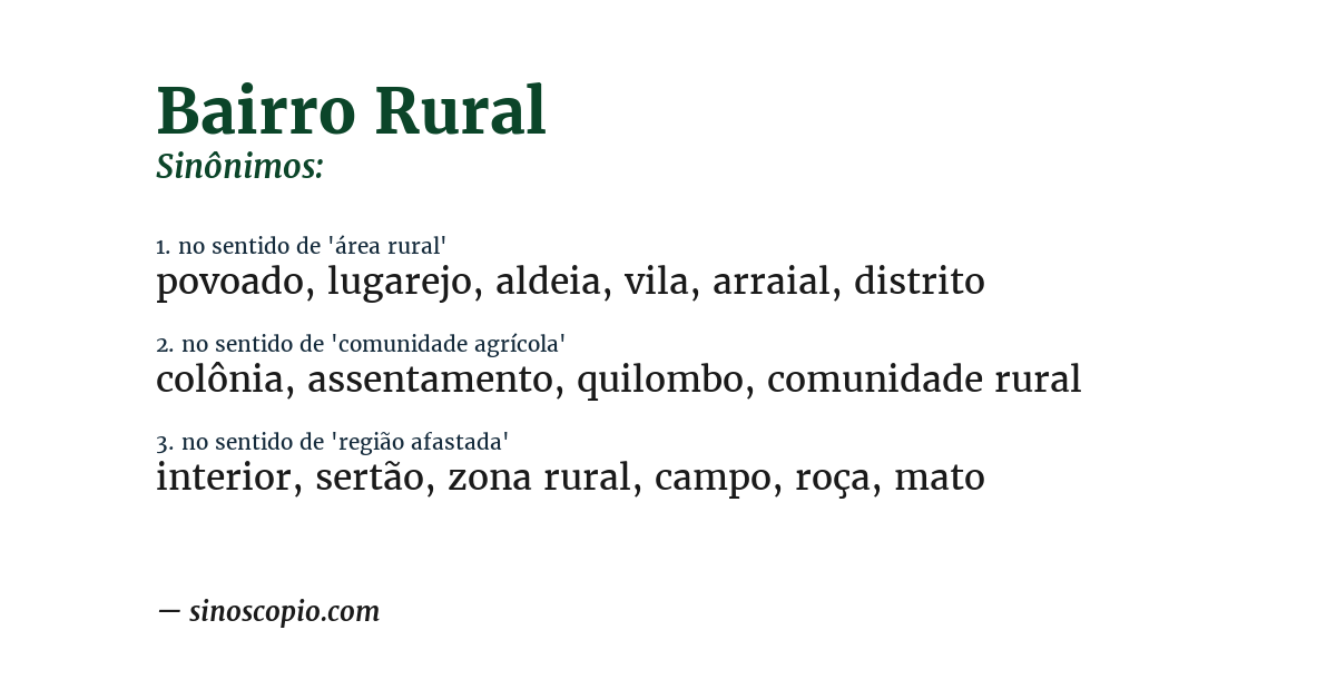 Sinônimo de bairro rural