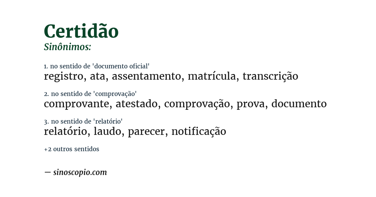Sinônimo de certidão