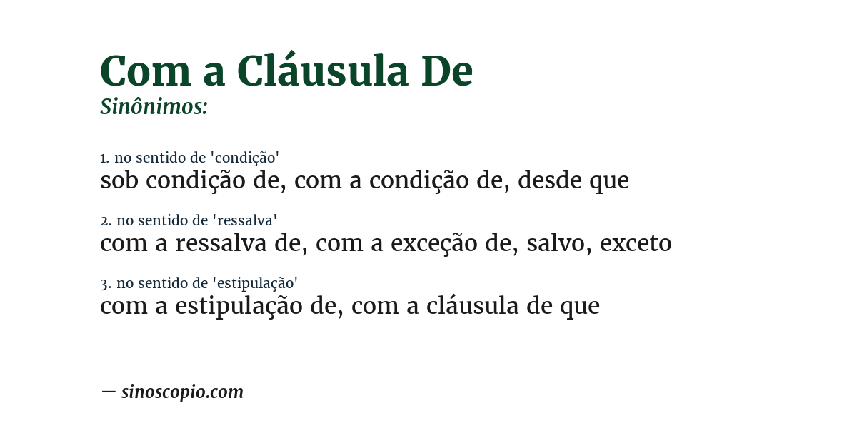 Sinônimo de com a cláusula de