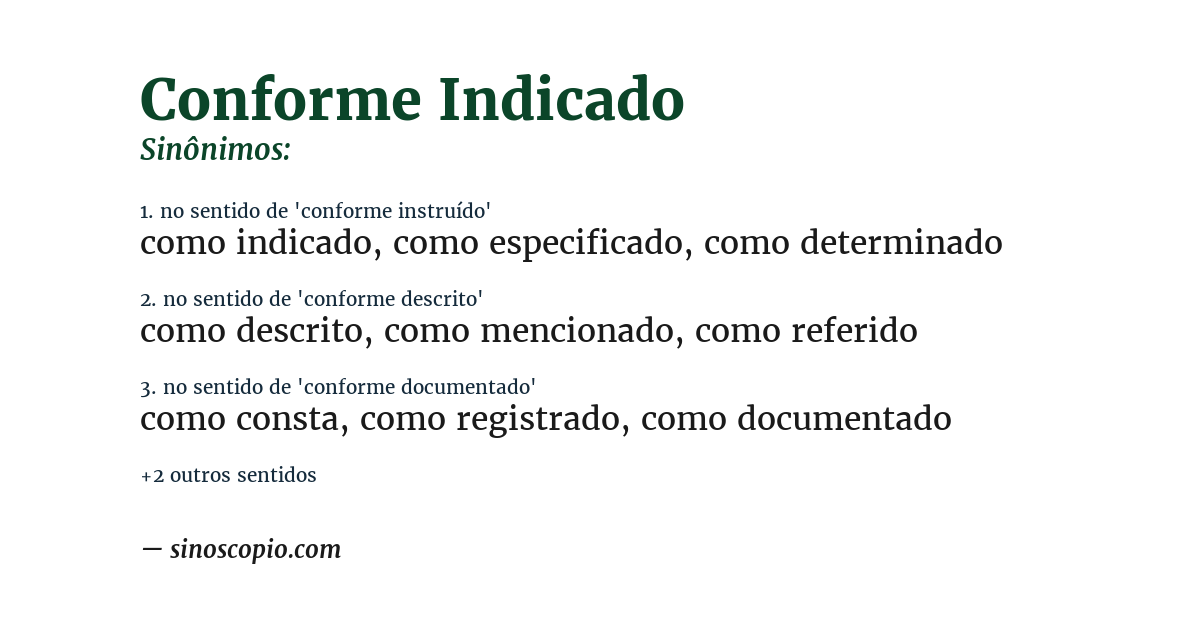 Sinônimo de conforme indicado