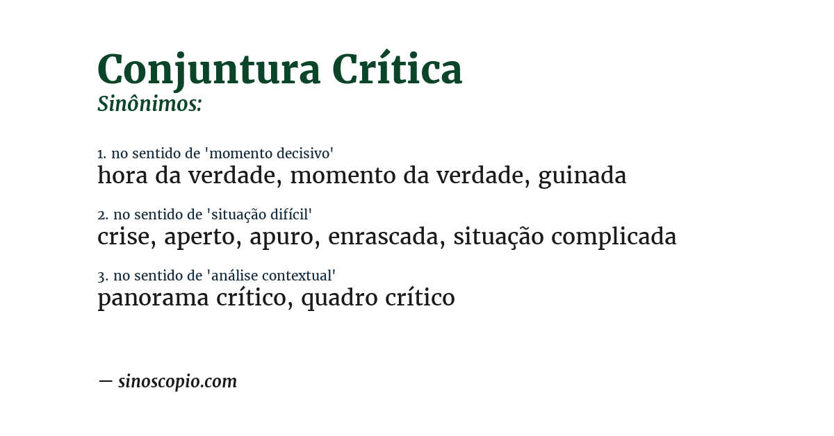 Sinônimo de conjuntura crítica