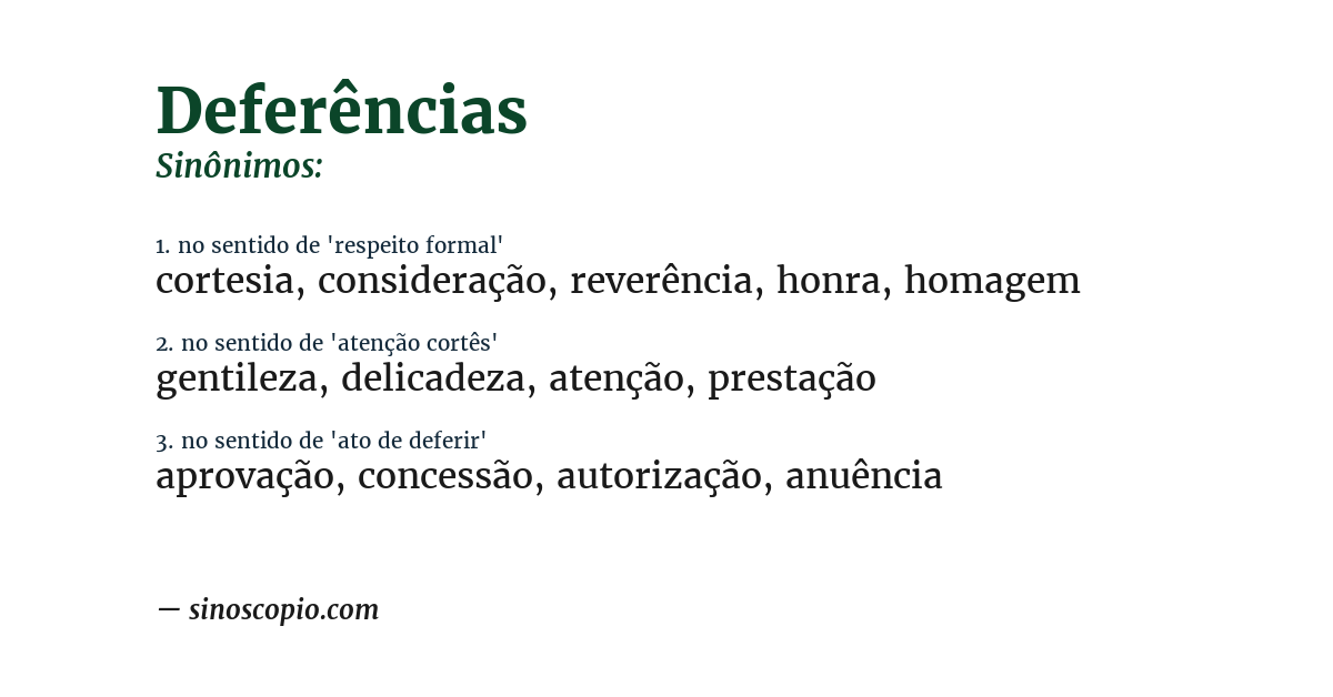 Sinônimo de deferências