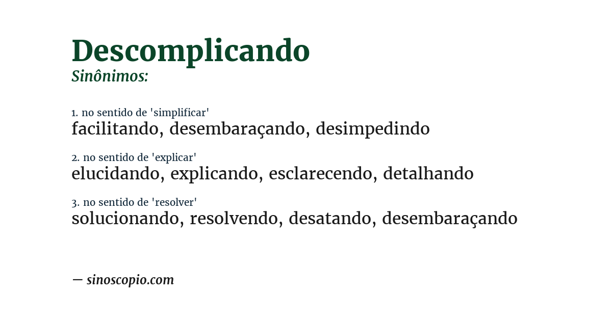 Sinônimo de descomplicando