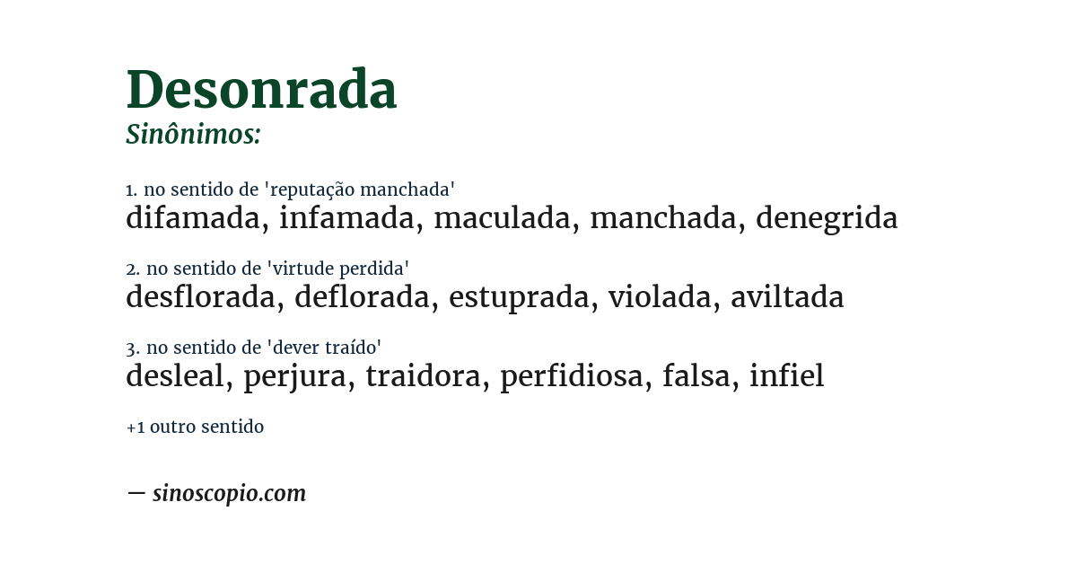 Sinônimo de desonrada