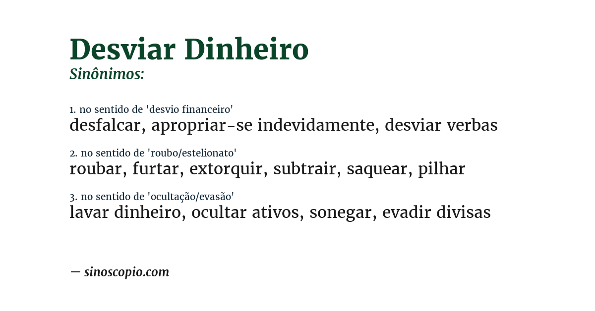 Sinônimo de desviar dinheiro