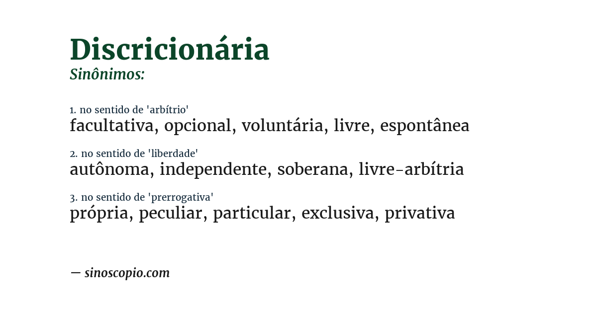Sinônimo de discricionária