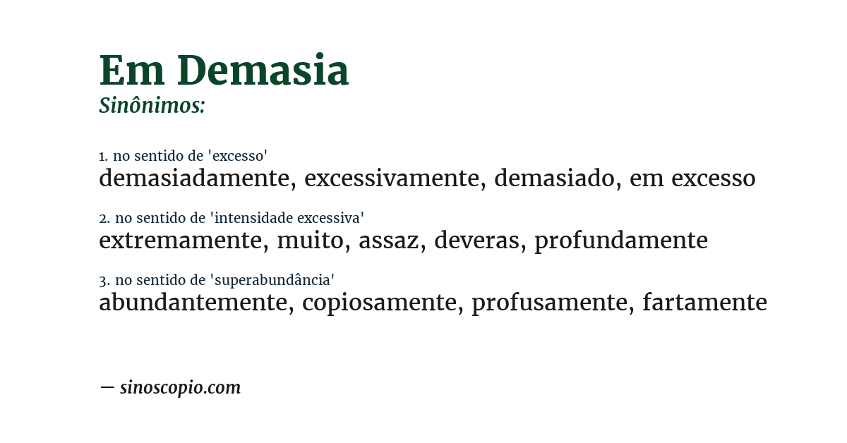 Sinônimo de em demasia