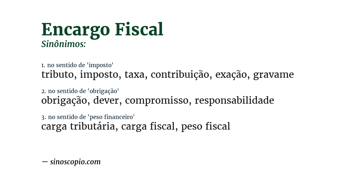 Sinônimo de encargo fiscal