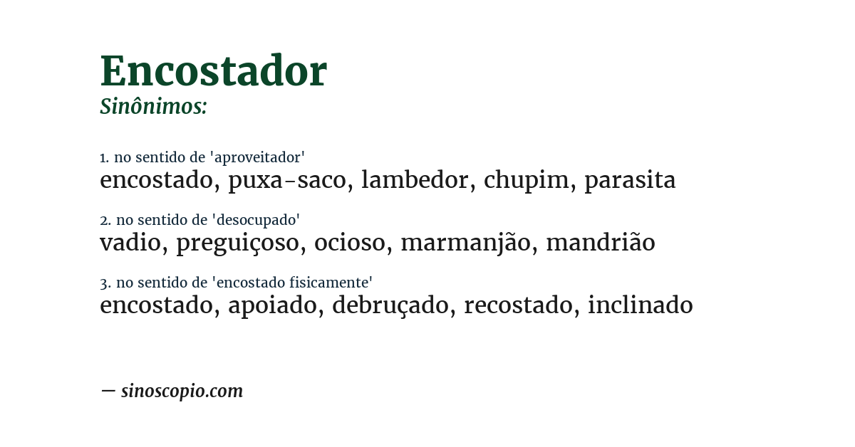 Sinônimo de encostador