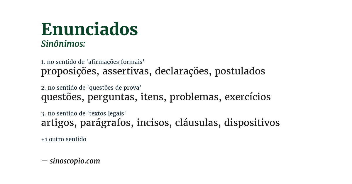 Sinônimo de enunciados