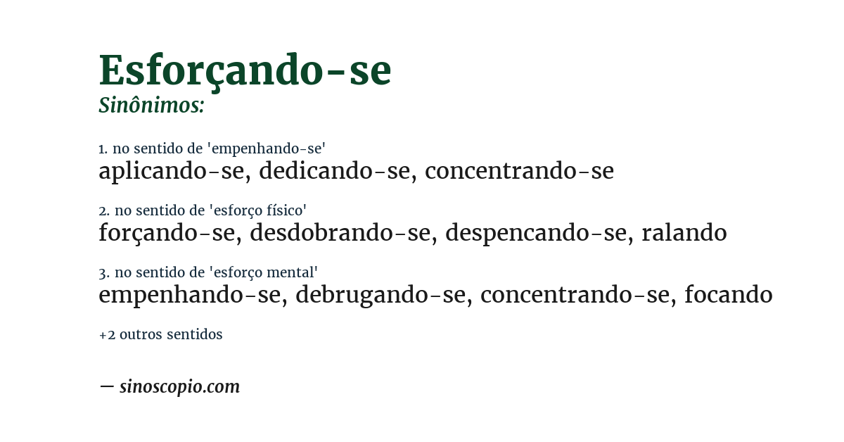 Sinônimo de esforçando-se