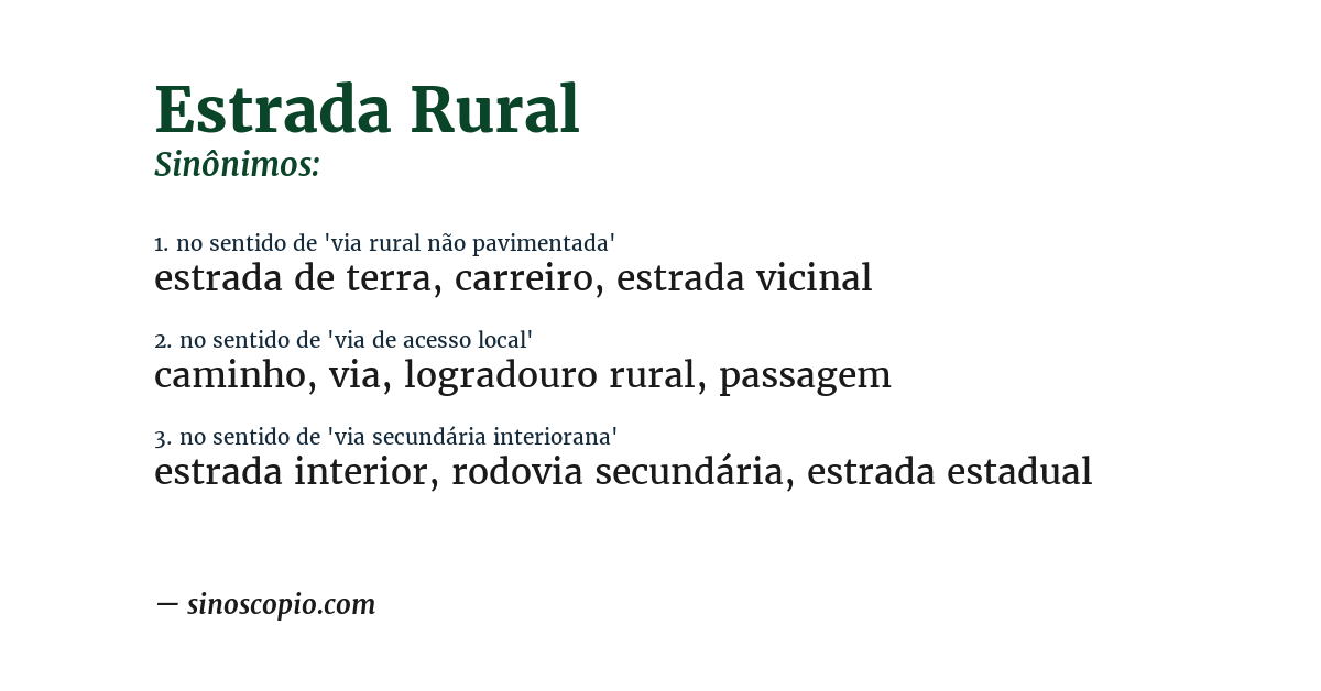 Sinônimo de estrada rural