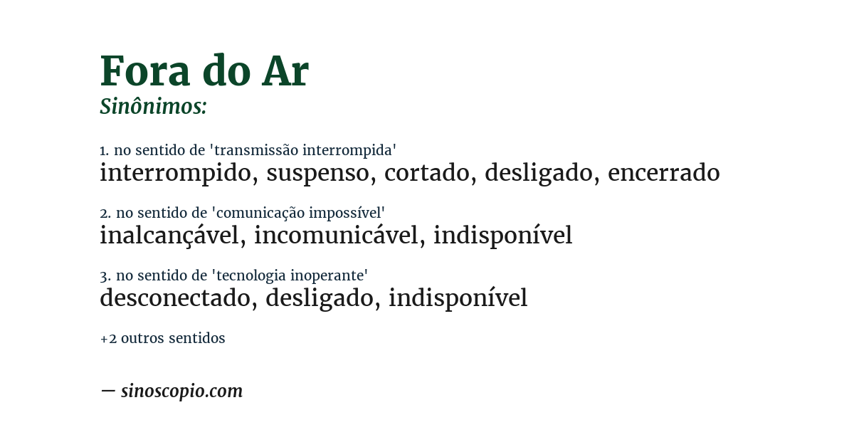 Sinônimo de fora do ar