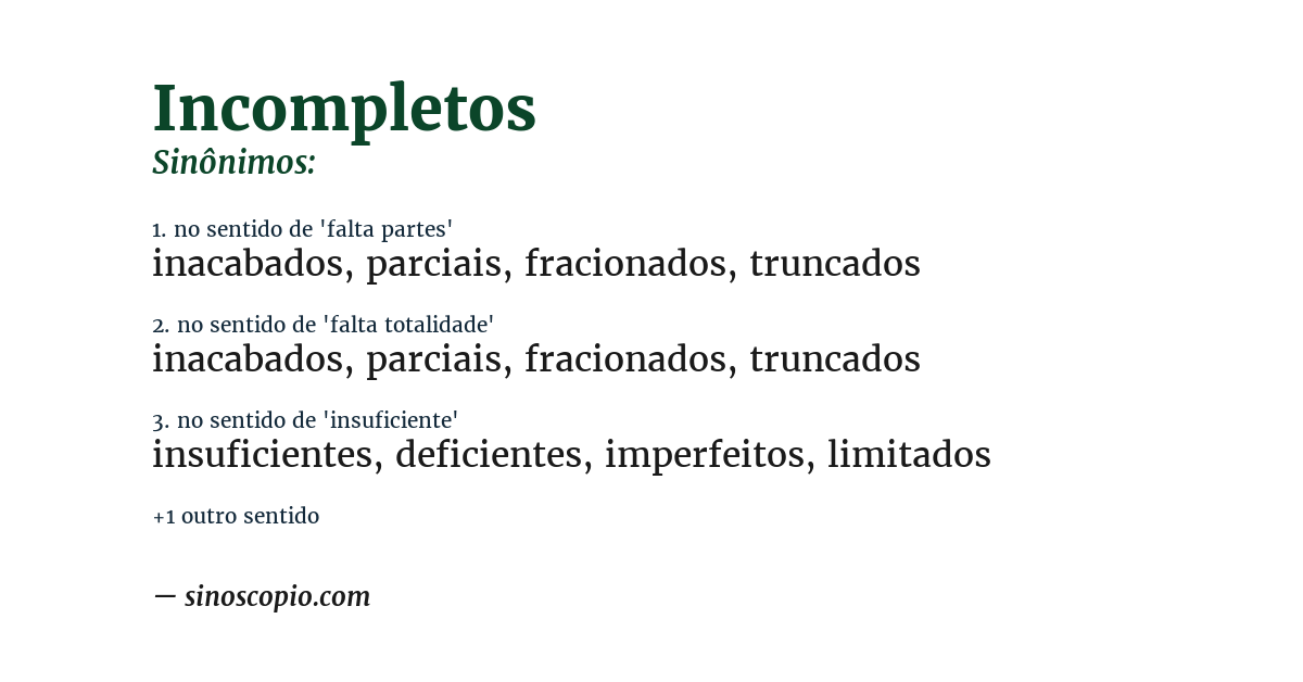 Sinônimo de incompletos