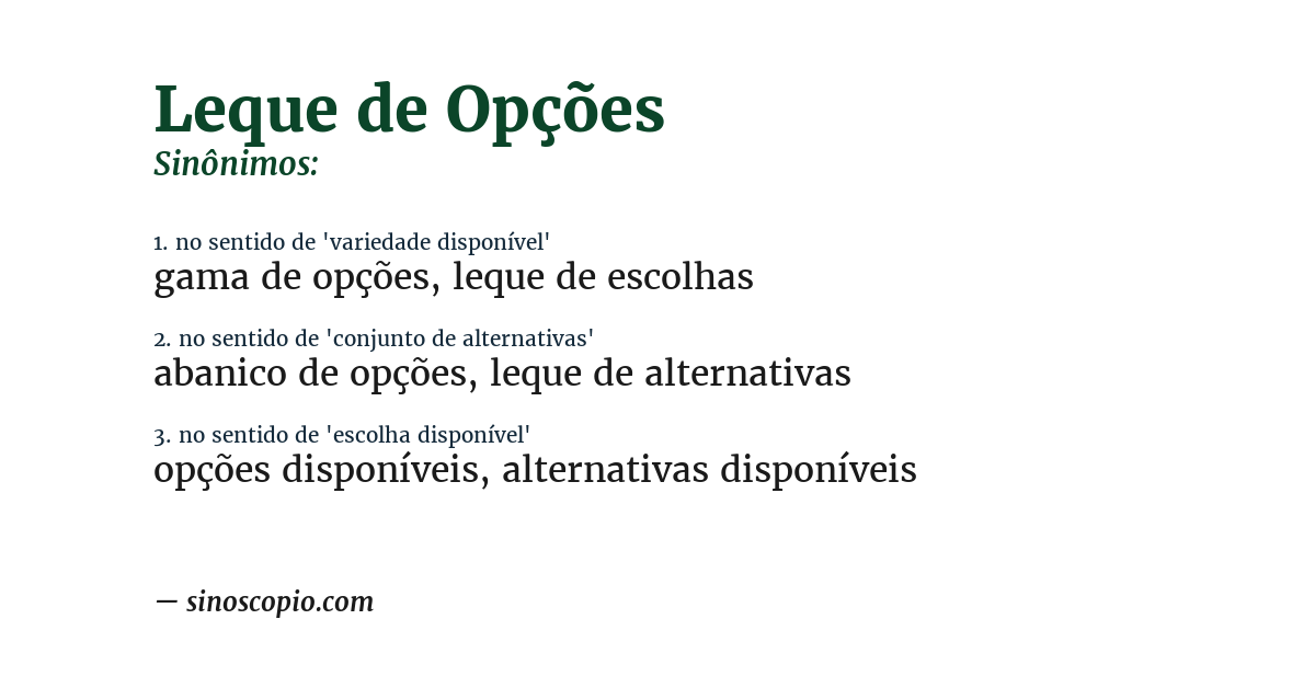 Sinônimo de leque de opções