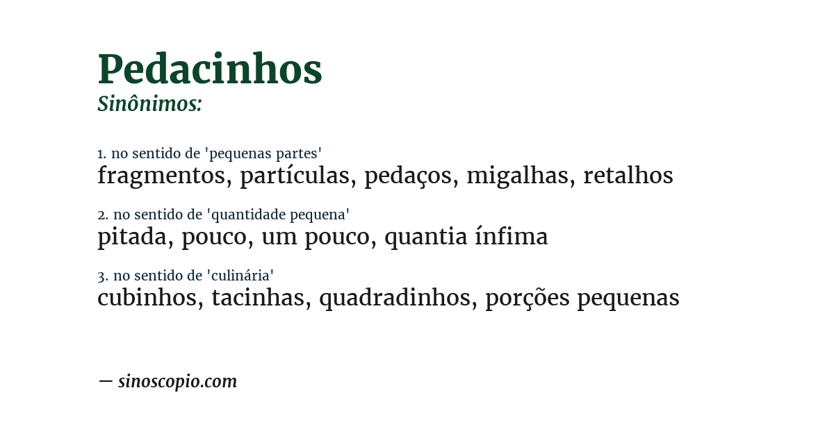 Sinônimo de pedacinhos