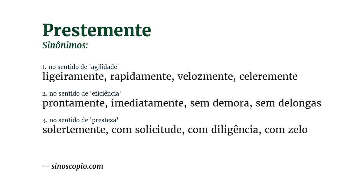 Sinônimo de prestemente