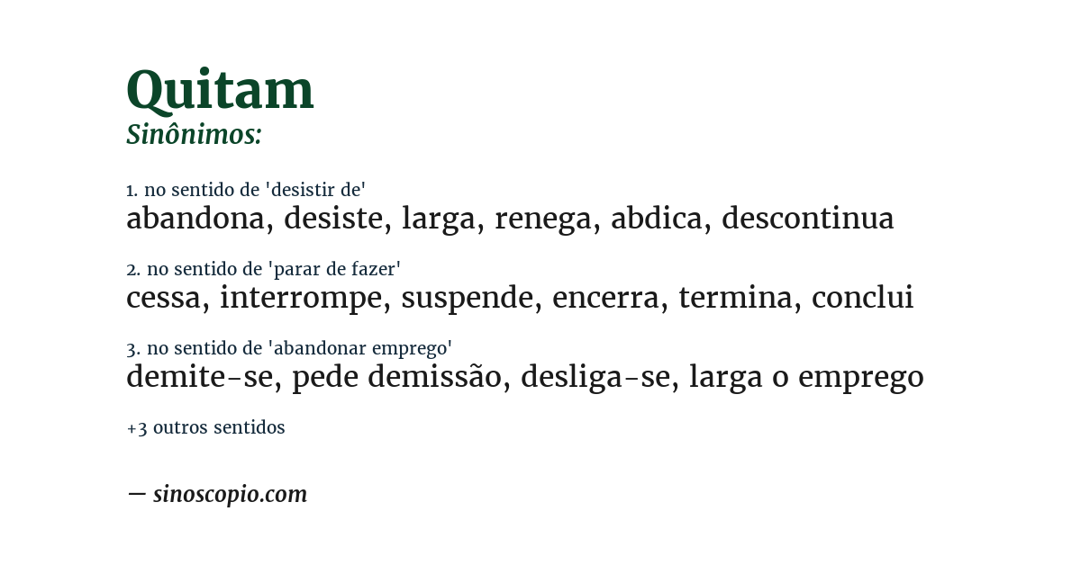 Sinônimo de quitam