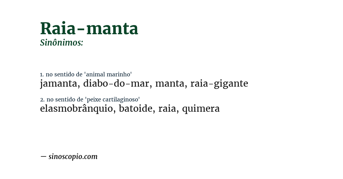 Sinônimo de raia-manta