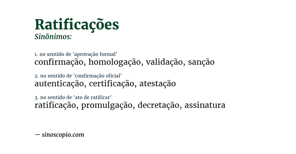 Sinônimo de ratificações