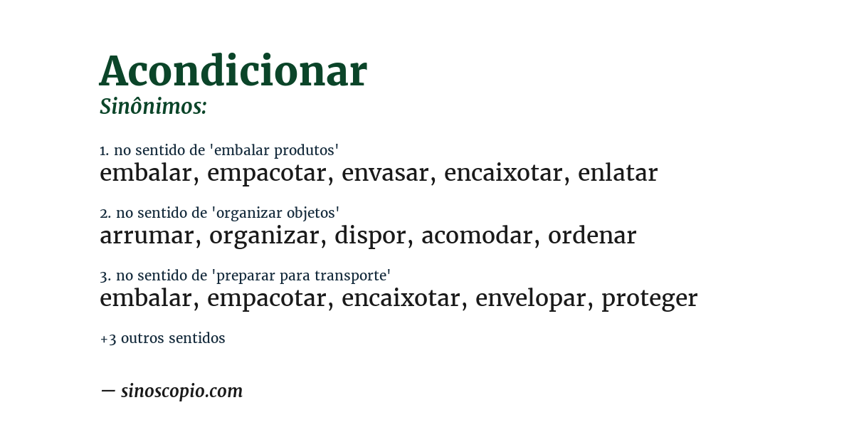 Sinônimo de acondicionar