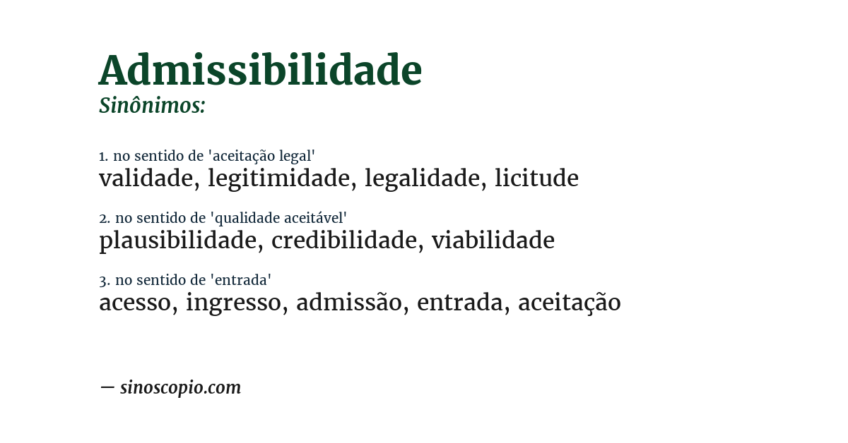 Sinônimo de admissibilidade