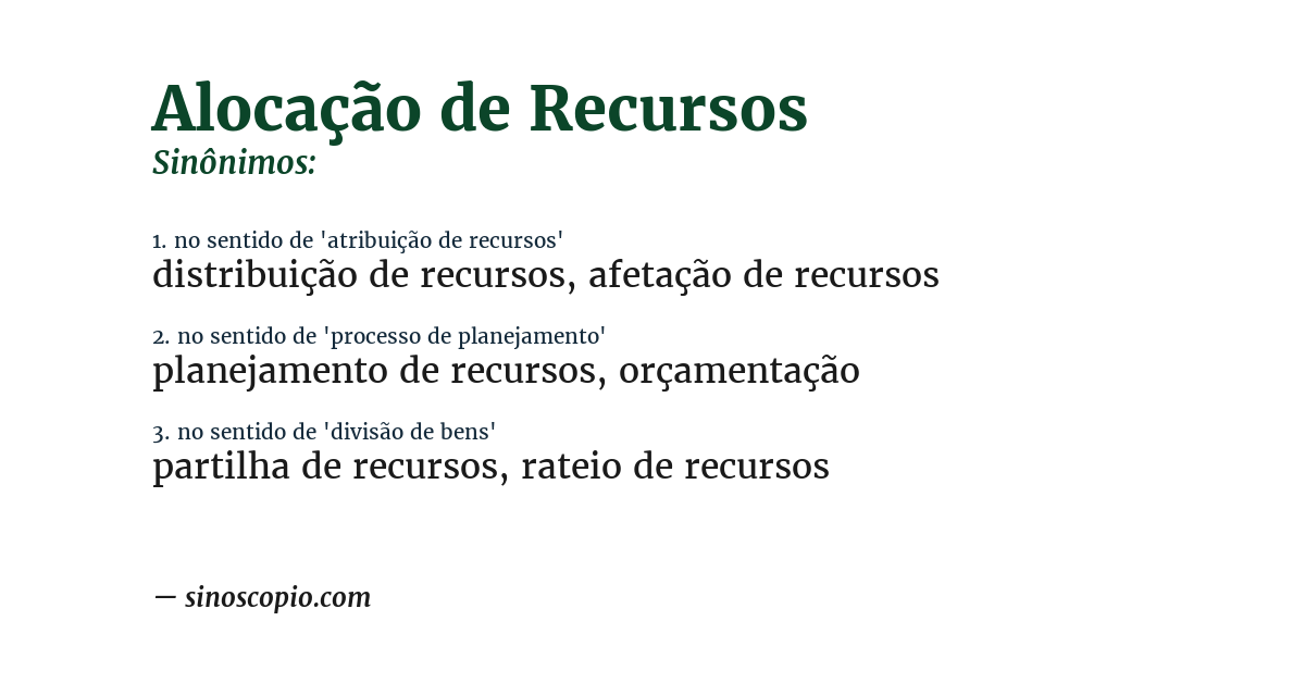 Sinônimo de alocação de recursos