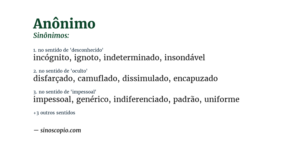 Sinônimo de anônimo