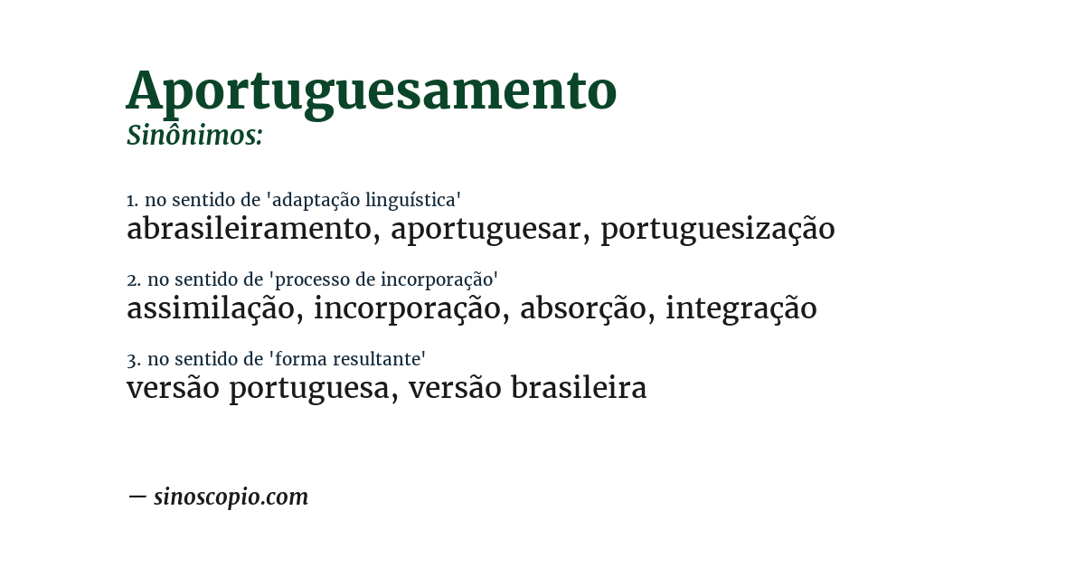 Sinônimo de aportuguesamento