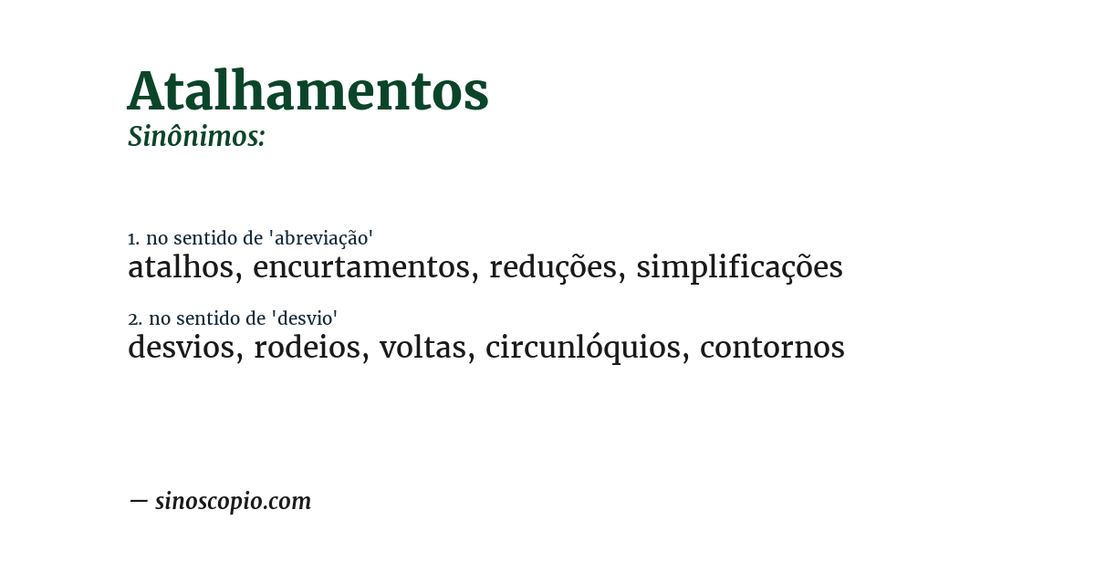 Sinônimo de atalhamentos