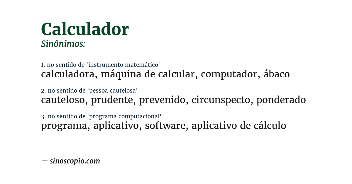 Sinônimo de calculador