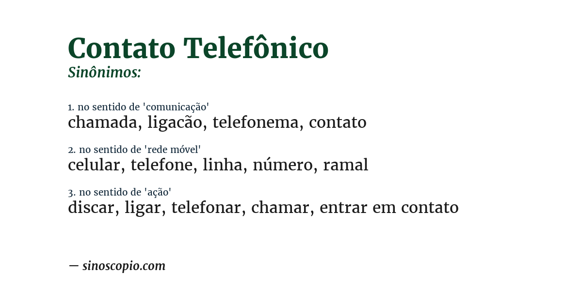 Sinônimo de contato telefônico