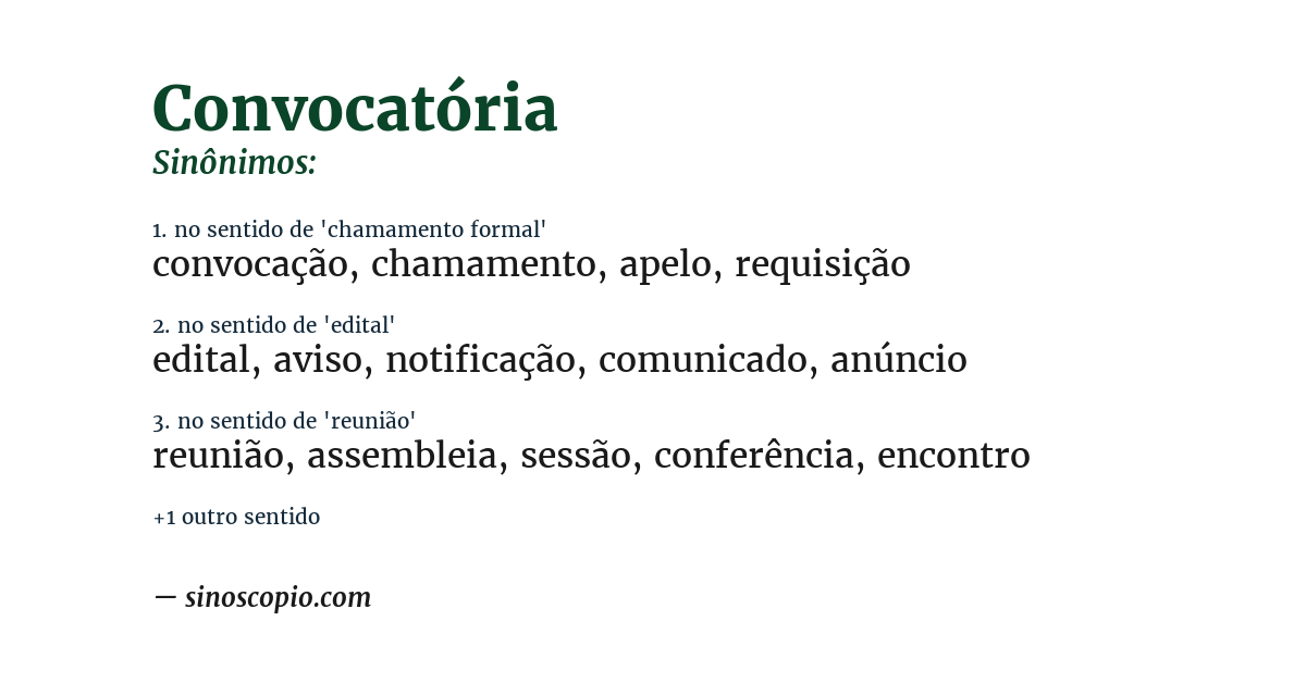 Sinônimo de convocatória
