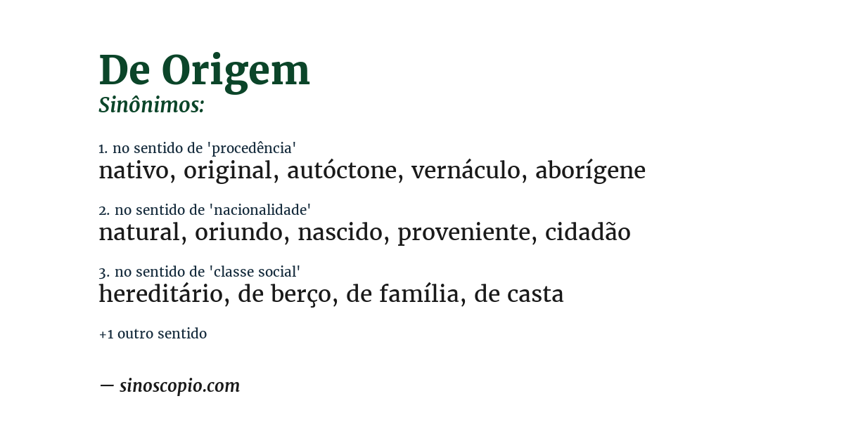 Sinônimo de de origem