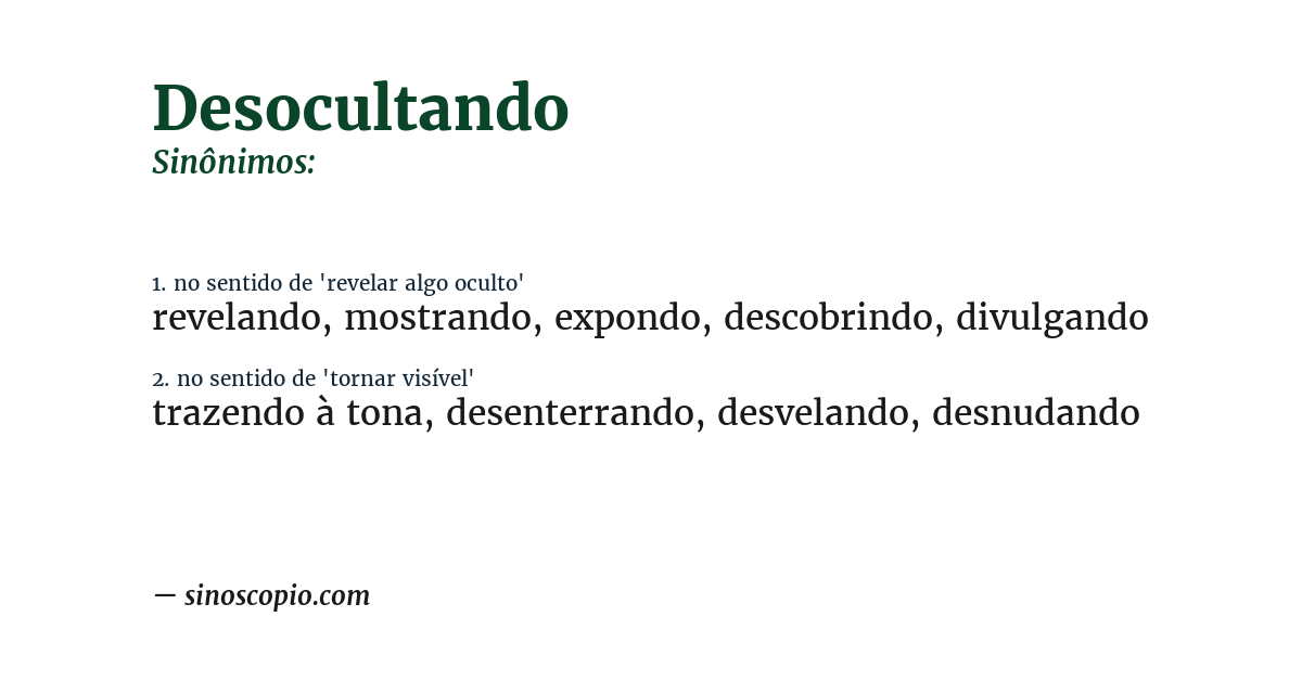 Sinônimo de desocultando