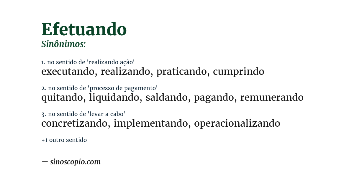 Sinônimo de efetuando