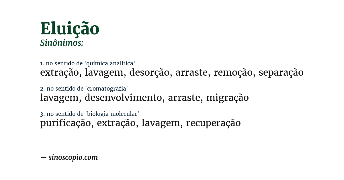 Sinônimo de eluição