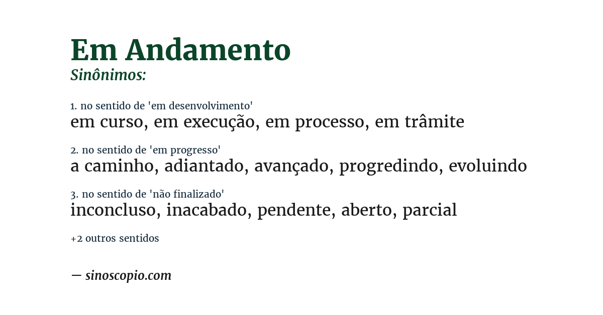 Sinônimo de em andamento