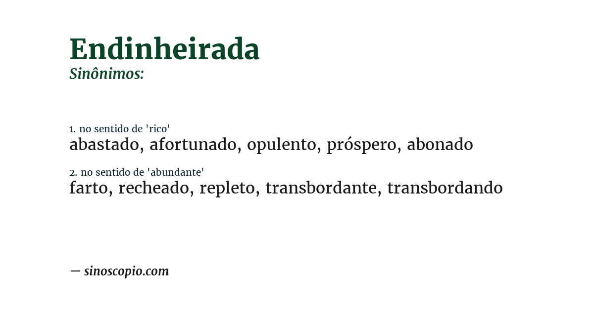Sinônimo de endinheirada