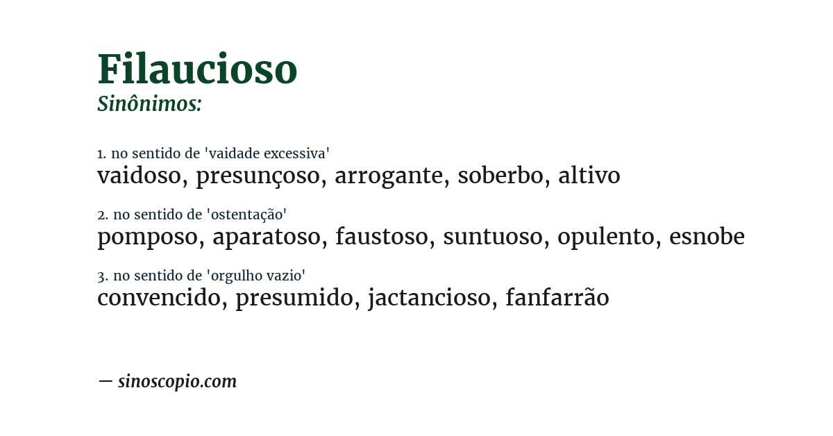 Sinônimo de filaucioso